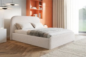 Łóżko tapicerowane 200x200 Wendra - stelaż metalowy, okrągłe zagłowie, boucle - kremowy (Catch Me 1)