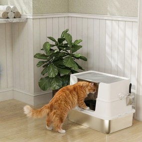 PawHut Kuweta dla kotów ze stali nierdzewnej, XL wnętrze, z łopatką, jasnoszara