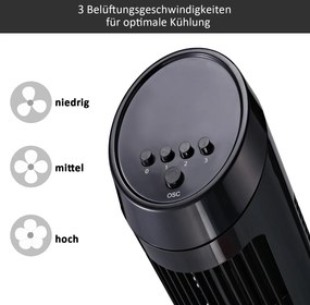 HOMCOM Wentylator Stojący Kolumnowy 45W Cichy 3 Poziomy Wentylacji Oscylacja 70° Czarny | Aosom PL