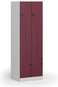Metalowa szafka ubraniowa Z, 4-drzwiowa, 1850 x 600 x 500 mm, demontaż, zamek RFID, drzwi czerwone