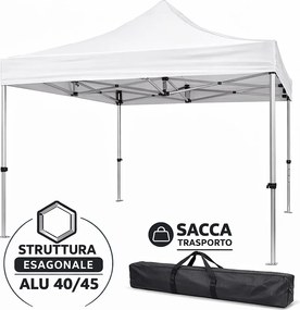 Profesjonalna składana aluminiowa altana o konstrukcji sześciokątnej Market-Pro 3X3, biała, wodoodporna