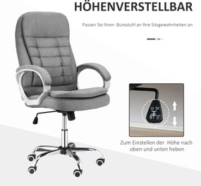 HOMCOM Fotel biurowy ergonomiczny obrotowy 360 stopni regulacja wysokości funkcja przechylania szary len | Aosom PL