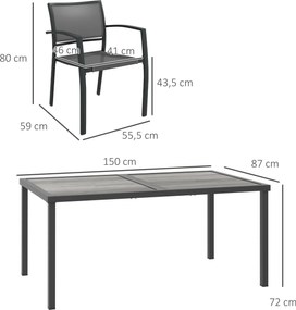Outsunny Zestaw mebli ogrodowych, zestaw krzeseł ogrodowych, 1 stół, 4 krzesła, 150 x 87 x 72 cm, Szary