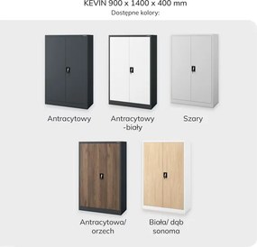 Szafa biurowa na dokumenty metalowa antracytowo-biała KEVIN 900 x 1400 x 400 mm