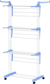 HOMCOM Suszarka na Ubrania na Kółkach 4 Poziomy Stal Niebiesko Biała 73x64x177cm | Aosom PL