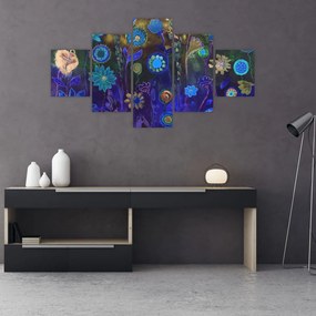 Obraz ciemnoniebieskich kwiatów (125x70 cm)