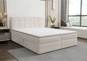 BEDANTE Łóżko kontynentalne KIDA 140x200 Curio 02 Kremowy Łóżko małżeńskie Łóżko hotelowe Sypialnia Materac Topper Schowek