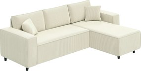 HOMCOM Narożnik 3-osobowy z Modułem Chaise Longue, Sofa do Salonu z Pokryciem Sztruksowym, 2 Dodatkowe Poduszki, Sofa Wypoczynkowa, Kremowy