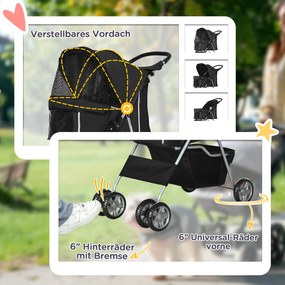 PawHut Wózek dla psów składany z uchwytem na kubek i daszkiem przeciwsłonecznym, czarny