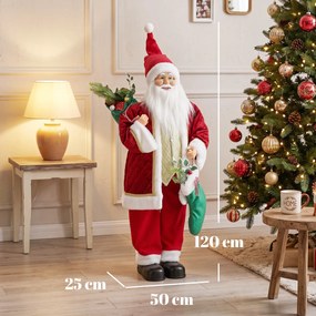 HOMCOM 120 cm śpiewający Mikołaj, stojąca animowana figurka świąteczna ze skarpetą, workiem, aktywowana dźwiękiem/dotykiem | Aosom PL