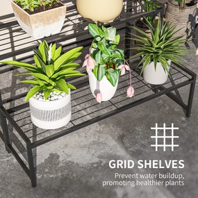 Outsunny Stojak na Doniczki, Trzystopniowy Stojak na Rośliny w Kształcie Schodów, Stojak na Doniczki do Wnętrza i na Zewnątrz, Metal, Czarny