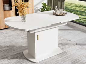 Owalny stół jadalny składany - z miejscem na przechowywanie i złotą rączką - Biały
