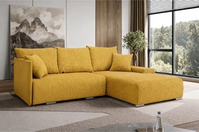 Narożnik, Sofa w kształcie L, tkanina sztruksowa Poso, Żółty, Prawy, Livorno L