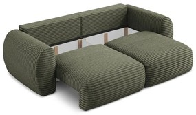 Zielona sztruksowa rozkładana sofa ze schowkiem 266 cm Kini – Makamii
