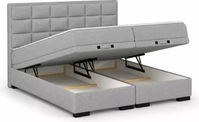 Nowoczesne łóżko kontynentalne Semeno z geometrycznym zagłowiem i dwoma pojemnikami na pościel