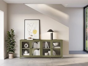 Zielona witryna z litego drewna sosnowego 186x80x40 cm Alessandra – Marckeric