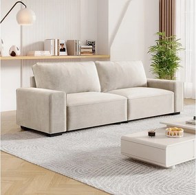 Sofa 3-osobowa chenille beżowa - z szerokimi podłokietnikami - 220 x 83 x 88 cm