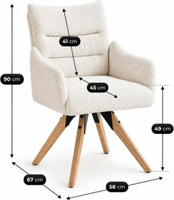 Krzesło obrotowe Saori kremowe boucle z podłokietnikami drewniane nowoczesne