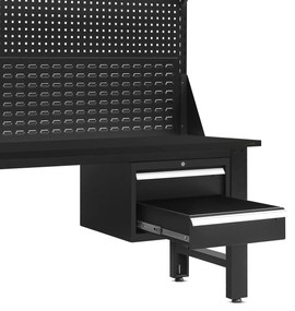 Biurko warsztatowe LOGAN, 1500 x 1700 x 750 mm, All Black: czarne