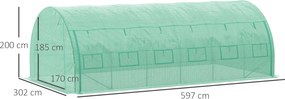 Outsunny Szklarnia Foliowa Tunel Foliowy z Zijanymi Panelami Ochrona UV Stalowa Rama 6x3x2m Zielony | Aosom PL