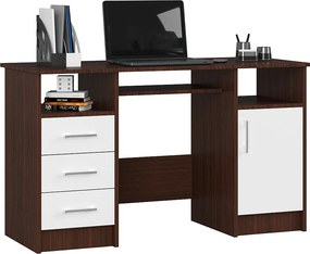 Biurko AKORD ANA Wenge 124 cm biurko komputerowe 1 drzwi 3 szuflady kolor Biały mat 5 półek 124x52x74 cm