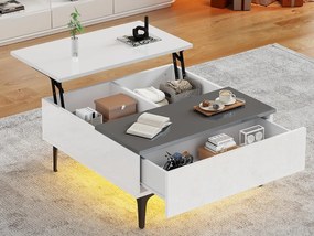 Stolik kawowy 70x70x35 cm - regulowana wysokość - z przechowywaniem + półkami - biały