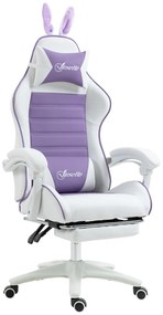 Vinsetto Ergonomiczny Fotel Gamingowy z Podparciem Lędźwiowym, Podnóżkiem i Uszami Królika Fioletowy