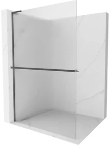 Mexen Kioto+ L ścianka prysznicowa z półką Walk-in 80 x 200 cm, prążki, gun gray szczotkowany - 800-080-123-66-09