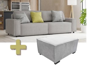 Rozkładana sofa trzyosobowa z pufem SMART SET, jasnoszara