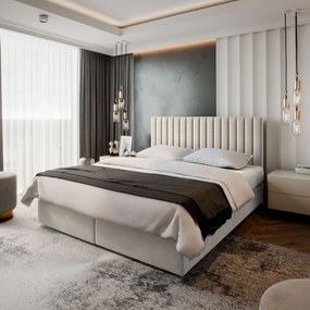 Masseno Łóżko kontynentalne BRESEL z pojemnikiem na pościel 180x200 cm - Beżowy, PAROS 02