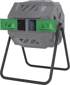 Outsunny Kompostownik Obrotowy z 2 Komorami 160L Szary Zielony Czarny 71x65x96cm | Aosom PL