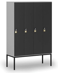 Drewniana szafa ubraniowa S4 z podstawą, 4-drzwiowa, 1871 x 1200 x 500 mm, demontaż, zamek obrotowy, szary/grafitowy