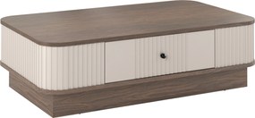Stolik kawowy Vesper 103x60 cm z szufladą na cokole - kaszmir / orzech / czarny uchwyt