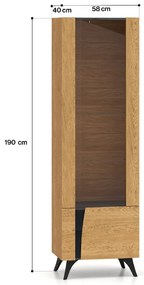 Witryna do salonu HESTIA 1W1D 58cm dąb/czarna prawa ML MEBLE