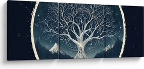 Obraz – Magiczne drzewo z jeleniem II. (z zegarem) (90x30 cm)
