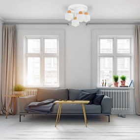 Biała lampa sufitowa, czteropunktowy spot D4BU3030WE z drewna i metalu