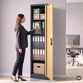 Szafa biurowa metalowa na akta antracytowa/orzech, 450x1850x400 mm: ALEX Eco Design