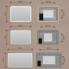 Zaokrąglone lustro podświetlane LEDowo - 80x60/100x70/120x70 cm w srebnej ramie aluminiowej