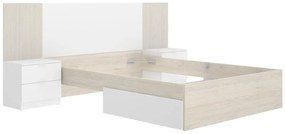 Łóżko z szafkami nocnymi 140 x 190 cm - Naturalny i biały - PELORVA
