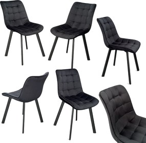 Krzesła tapicerowane 6 sztuk czarne VELVET CZARNY salon restauracja kawiarnia