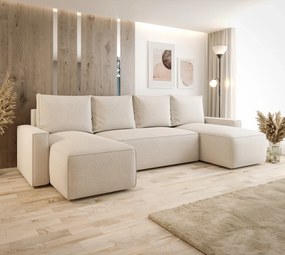 Beżowy rozkładany narożnik U z pojemnikiem - Meltix 3X