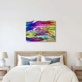 Obraz - Mur z cegły z kolorowymi płomieniami (70x50 cm)