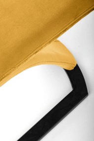 K442 krzesło musztardowy, na płozach, uchwyt do przenoszenia, velvet, welur
