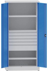 Metalowa szafa warsztatowa, 1950x950x500 mm, 2 półki, 5 szuflad