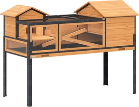 PawHut Domek dla żółwia, wybieg dla małych zwierząt, 2 pomieszczenia, 2 piętra, okna, rampy, akcesoria, drewno, stal, Żółty