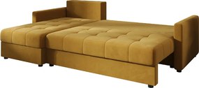 Rozkładana narożna sofa VENORIA 220x143 cm, musztardowa, uniwersalna + 2 poduszki GRATIS