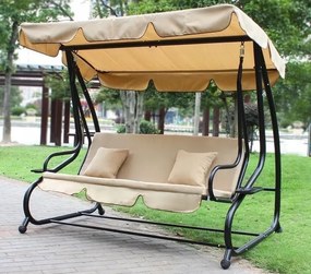 Huśtawka ogrodowa 3-osobowa z funkcją spania i daszkiem Valencia, beżowy