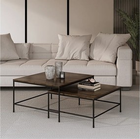 Zestaw stolików kawowych rustykalny dąb/czarny 80x80x45 ramio