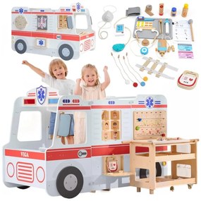 Viga duży drewniany ambulans zestaw karetka małych ratowników akcesoria 25 el.
