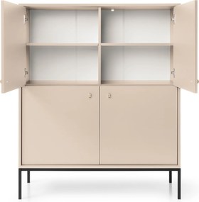 Czterodrzwiowa komoda wysoka do salonu MK104 beżowa/czarne nóżki